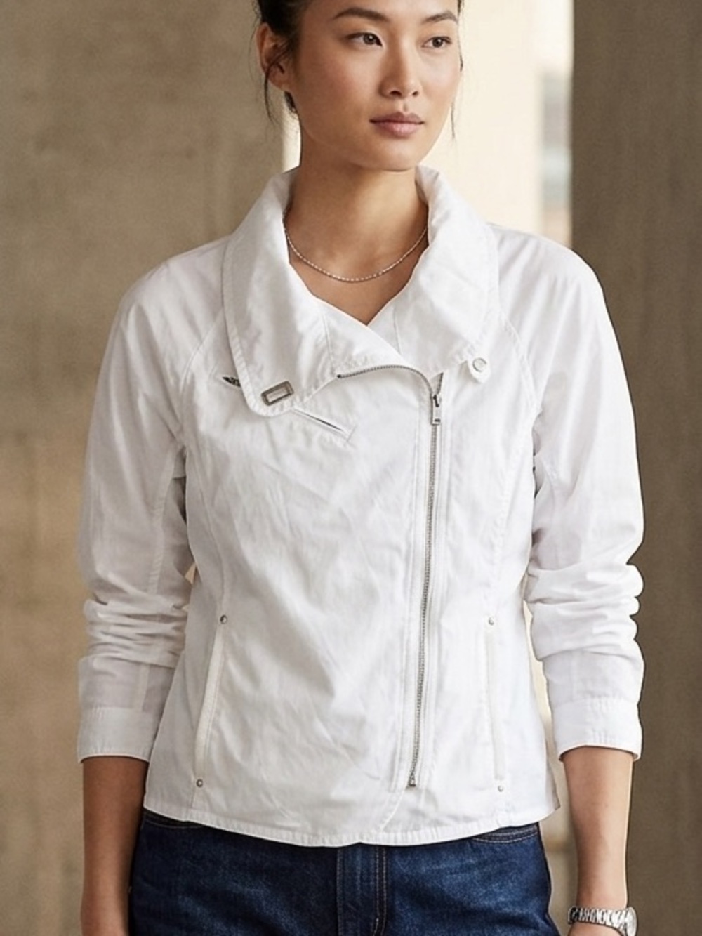 Lauren Active Ralph Lauren White Asymmetric Zip Moto Utility Rain Jacket